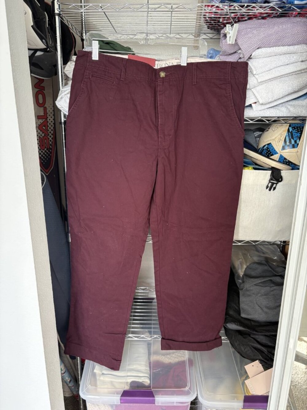 NWT Merona Mens Flat Front Chino Pants 40x30 Burgundy